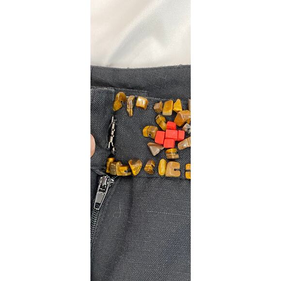 Larry Levine black capri beaded stone faux belt linen blend size 14 - Picture 5 of 6